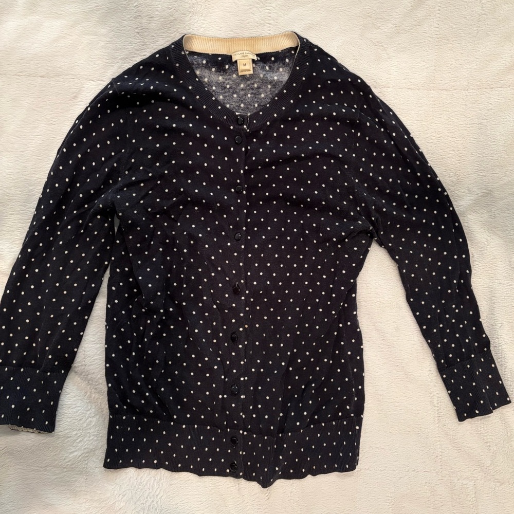 J Crew button cardigan in scattered dots, Size Medium